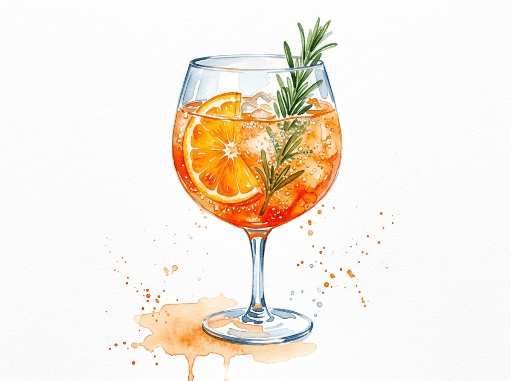 Aperol Spritz watercolor, pure white background