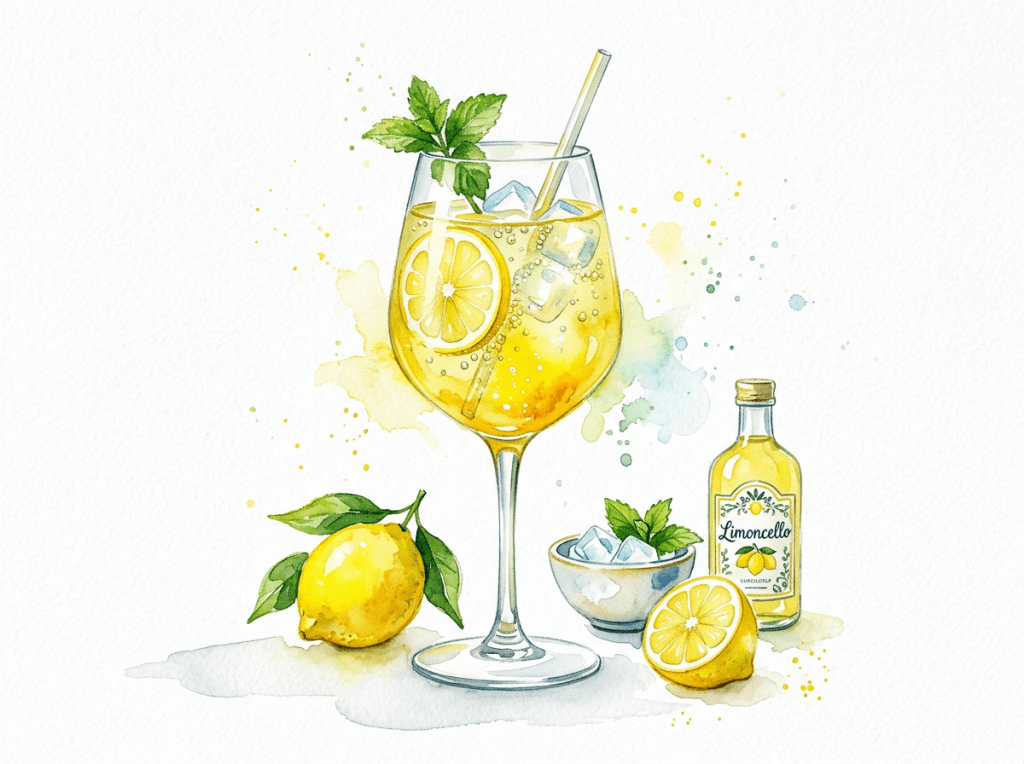 Limoncello Spritz watercolor white background