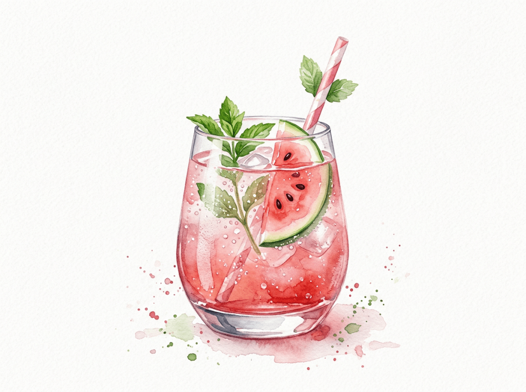 Watermelon spritz watercolor white background